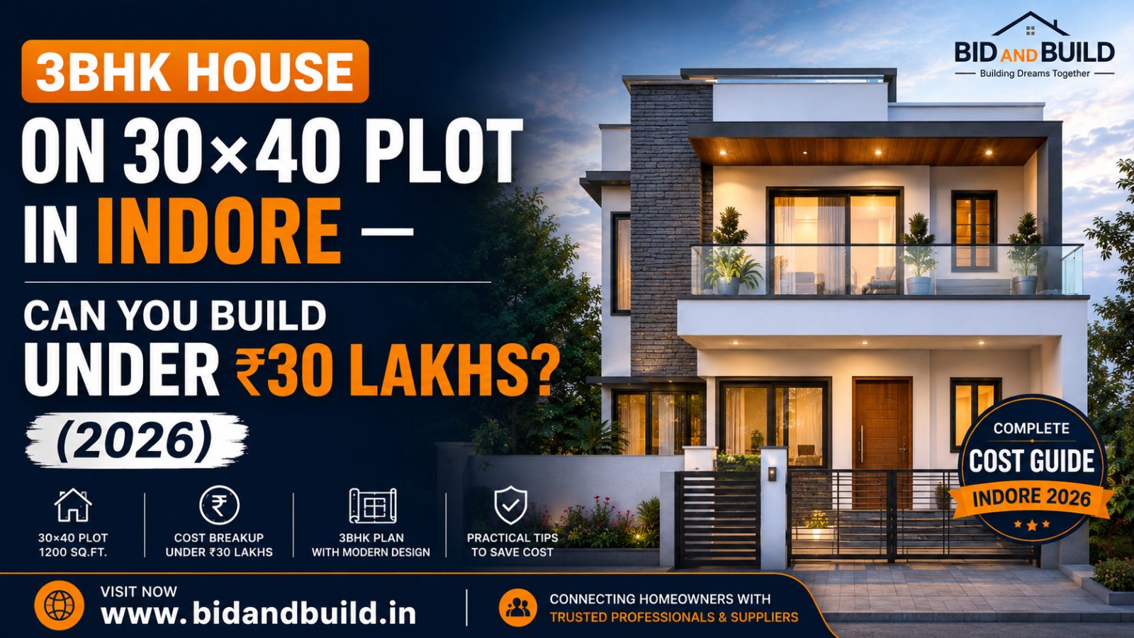 3BHK House on 30×40 Plot in Indore — Can You Build Under ₹30 Lakhs? (2026)